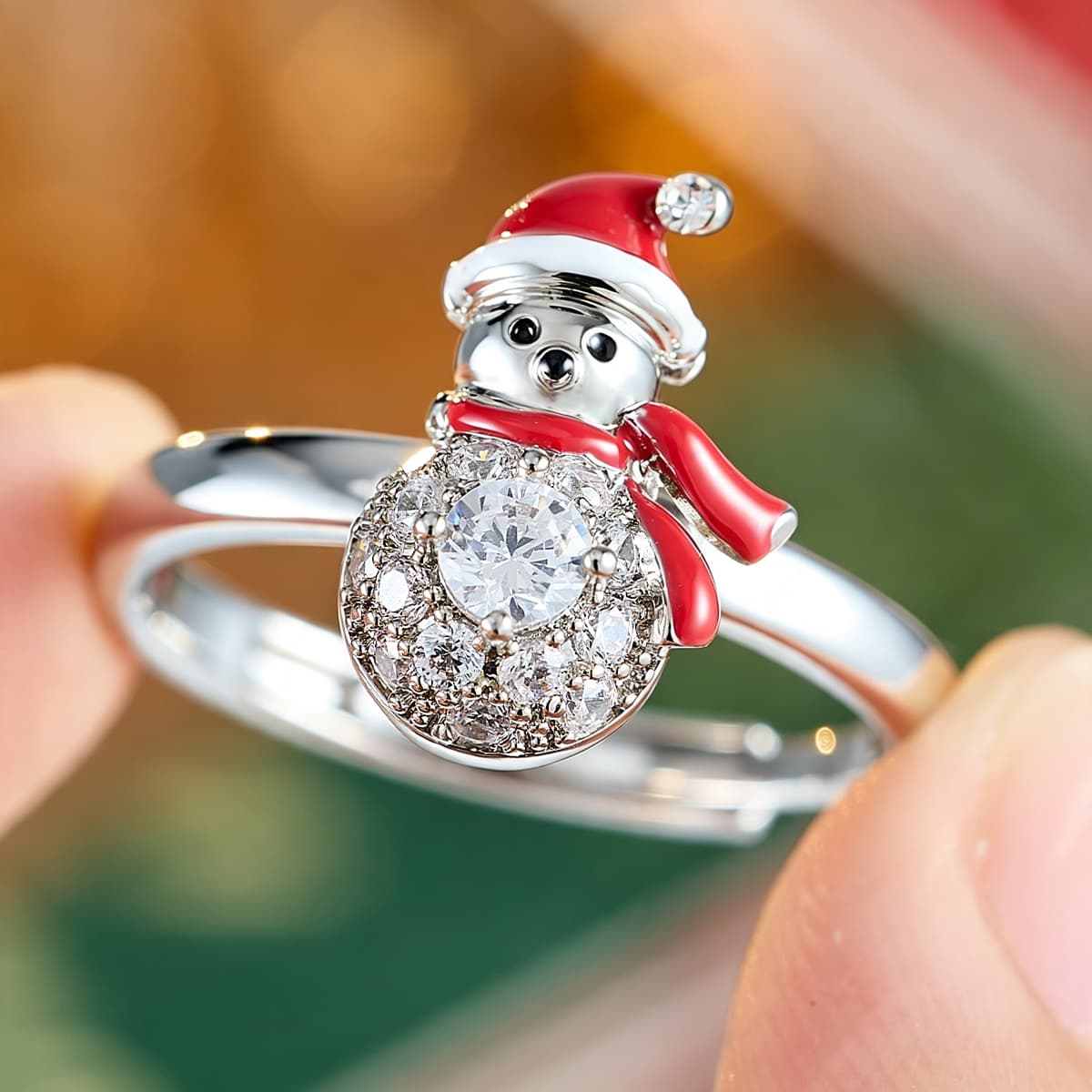 Playful Festive Christmas Snowman Ring, Vibrant Design