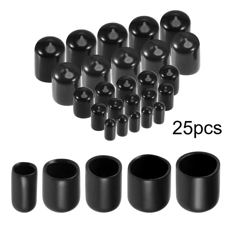 TEMU Jeu de capuchons de ronds en caoutchouc noir, cache-poussière pour filetage de vis multi-tailles 1/4-3/4 pouce, manchons de en caoutchouc pour
