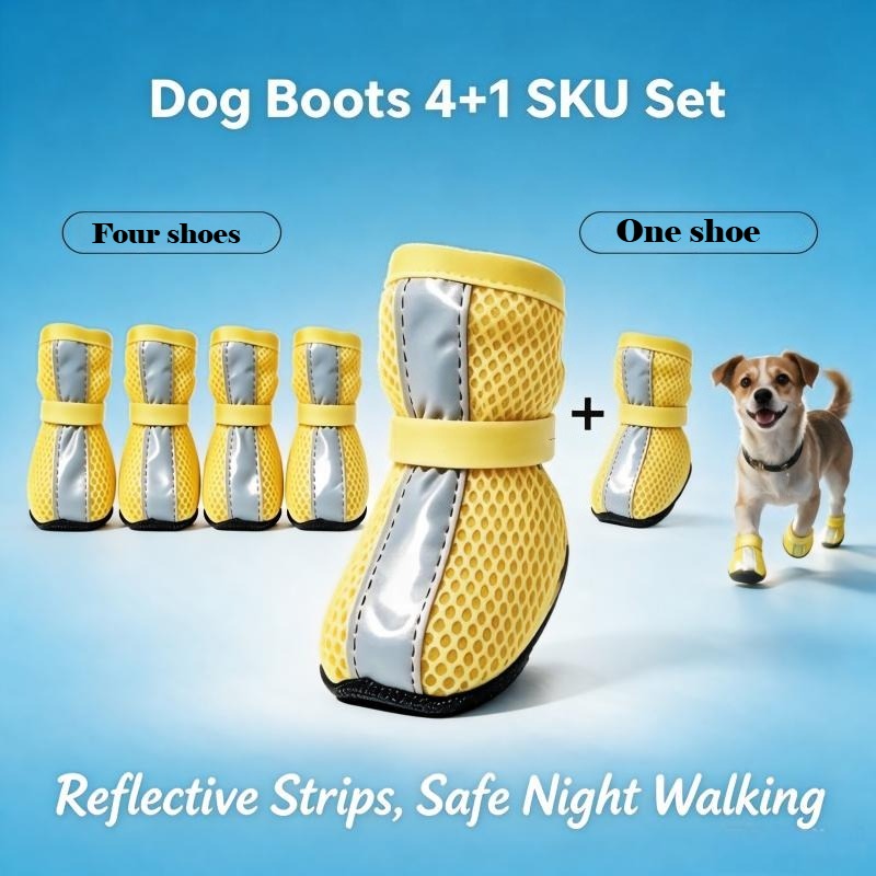 4pcs Dog Boots and 1 Spare Boot for Paw Protection