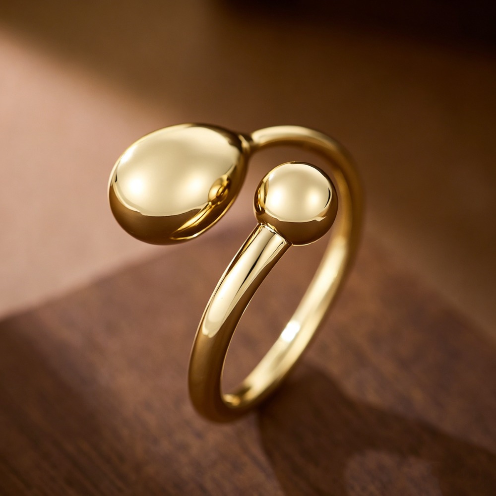 Women's Asymmetrical Copper Bead Open Ring, Smooth Finish