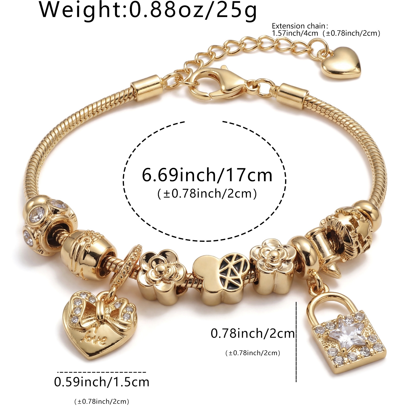 TEMU 1pc Golden Plated Stackable Charm Bracelet With Flower Synthetic Zirconia Snake Chain Jewelry For Women