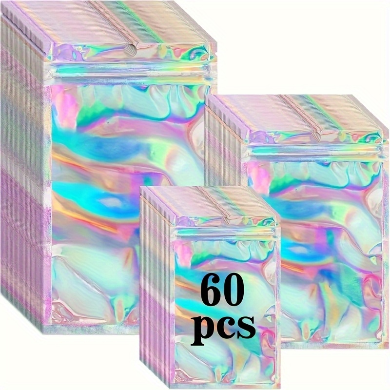 TEMU Set Of 60 Holographic Transparent Seal Bags In 3 Sizes, Designed For Odor-proof Storage, Ideal For Packaging Jewelry, Kits, And More For Small