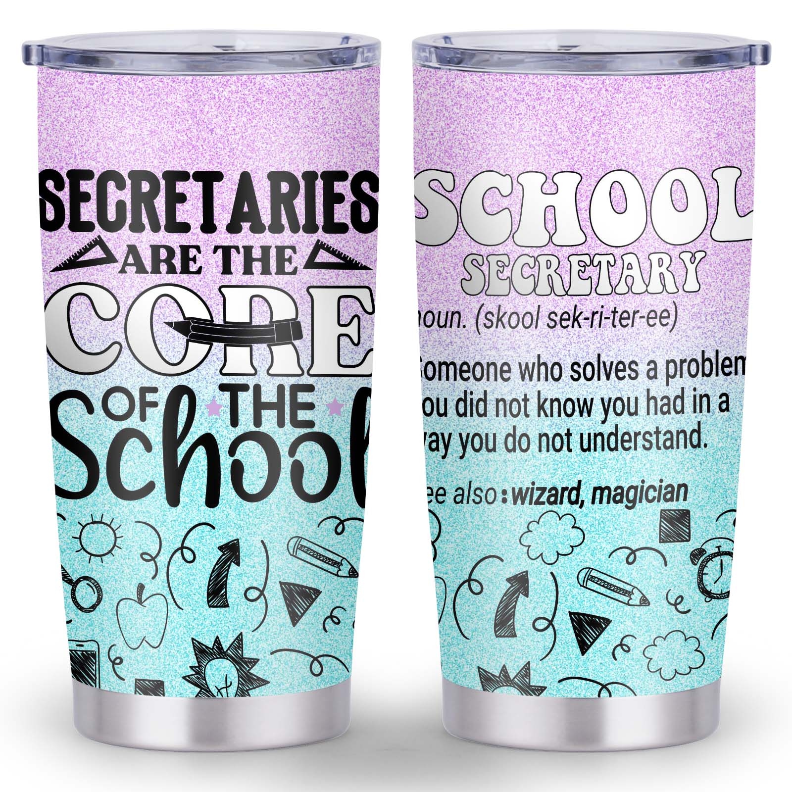 TEMU 1pc 20oz School Secretary Insulated Tumbler, Secretaries Are Of Glitter Graphic Stainless Steel Travel Mug, Back To School Appreciation Birthday
