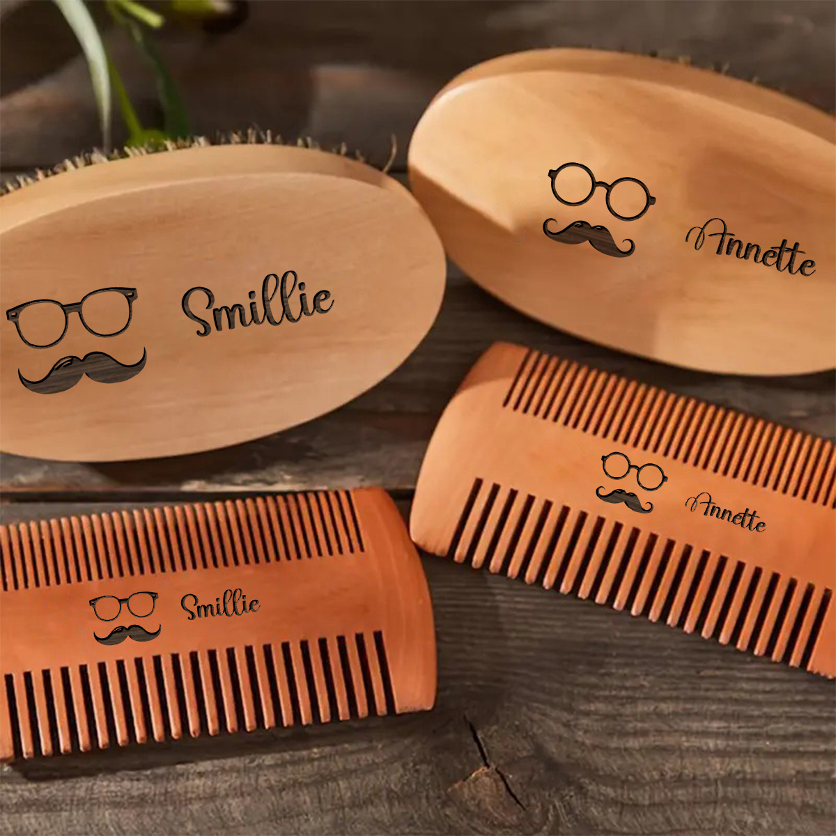 

Personalized Beard Grooming Kit With Custom Name - Engraved Wooden Comb & Brush Set, Dads, , - Ideal Christmas Gift Beard Accessories