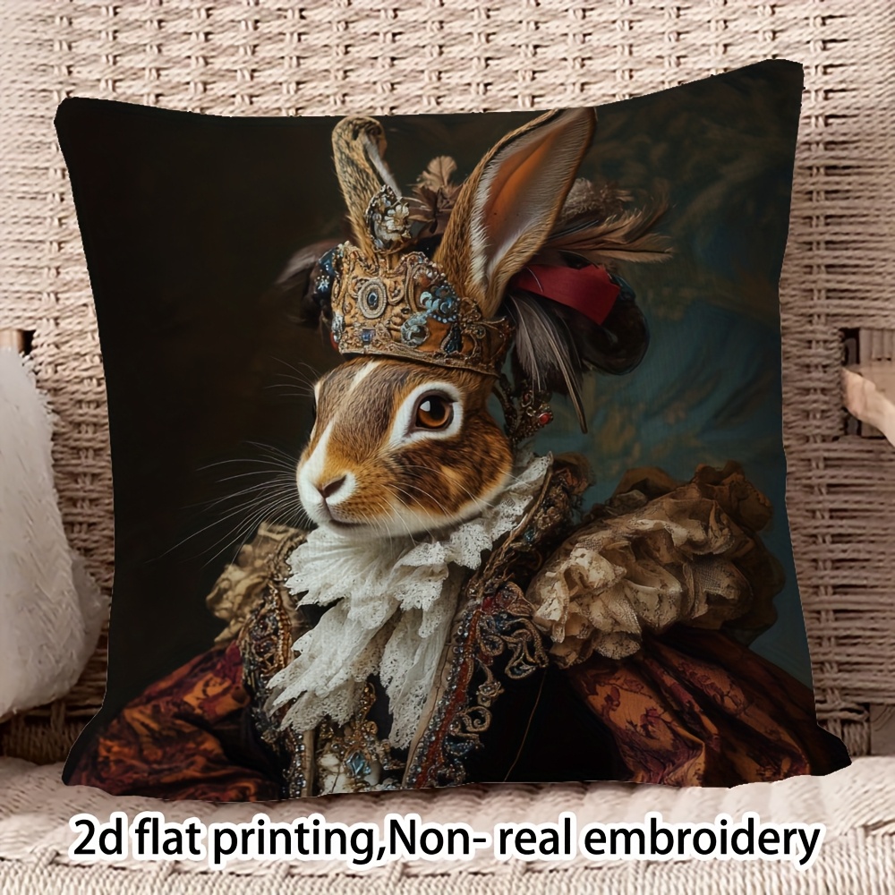 TEMU 2d Flat - A 2d Flat Printed Double-sided Item Measuring 45.72x45.72 Cm, Featuring A Non-realistic Embroidered Victorian Animal/ Clothing. It Has