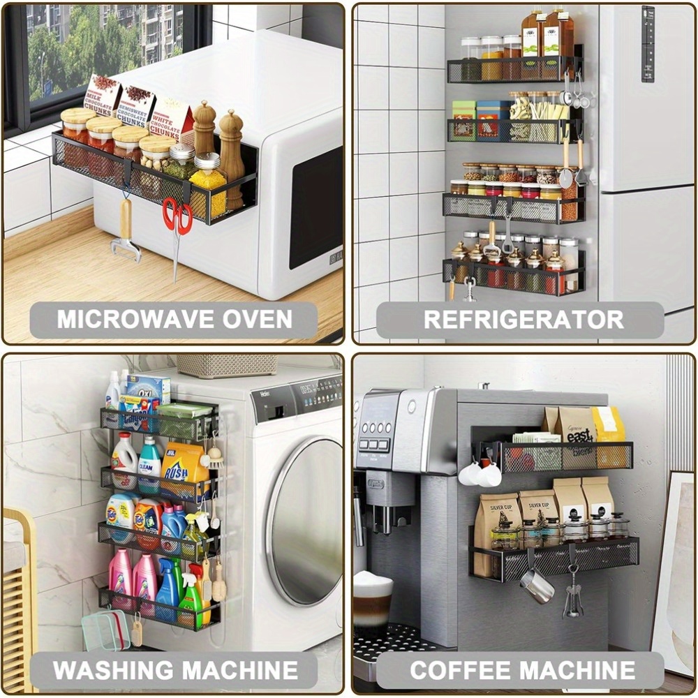 Image of Spice Rack For Fridge, Fridge Organiser With Movable 8 Hooks, Storage Rack For Kitchen Organisation And Storage