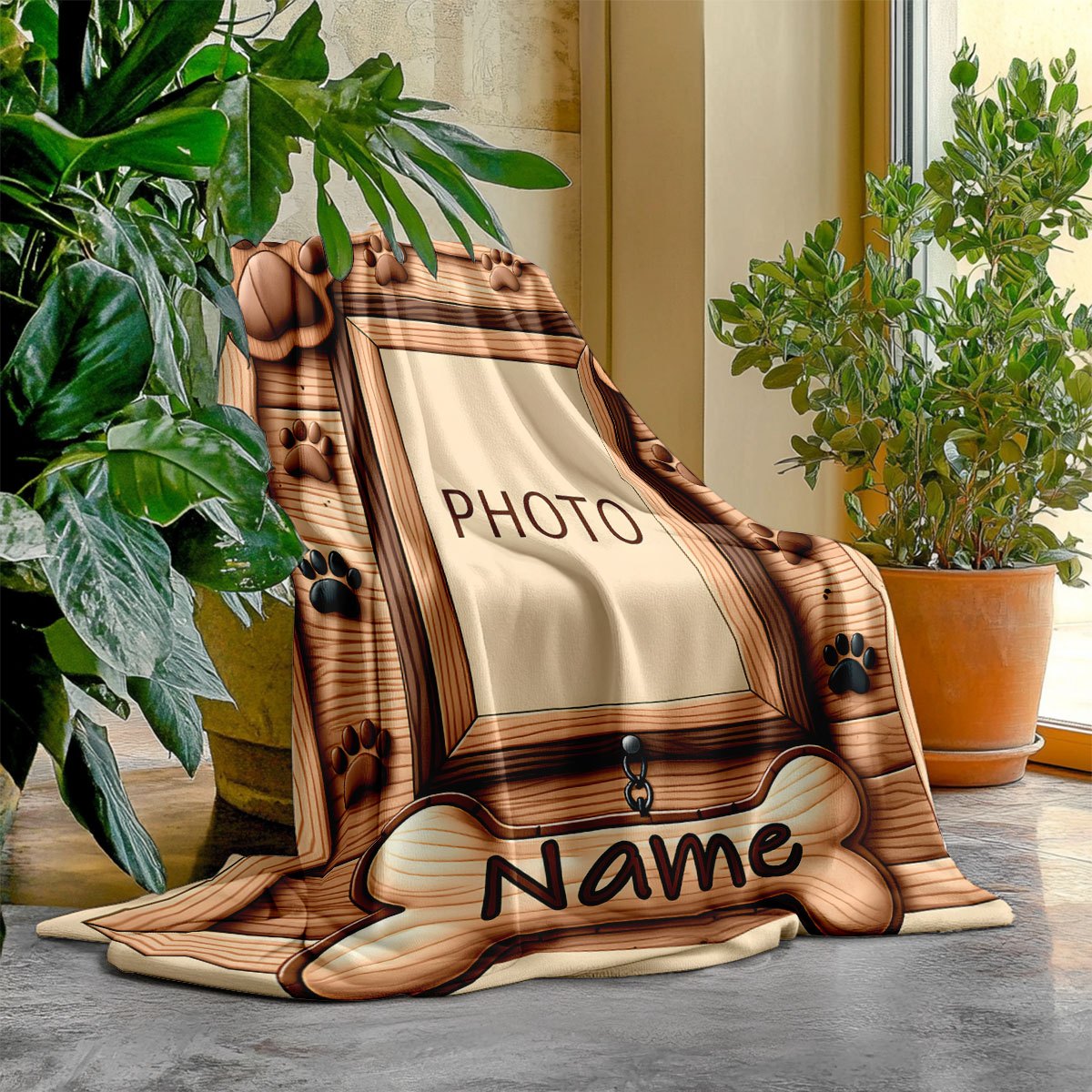TEMU 1pc Personalized Print Blanket - Name/text/image With Your Pet' Photo, Flannel Suitable For Camping, Travel, & Sofa - Lightweight Gift Suitable