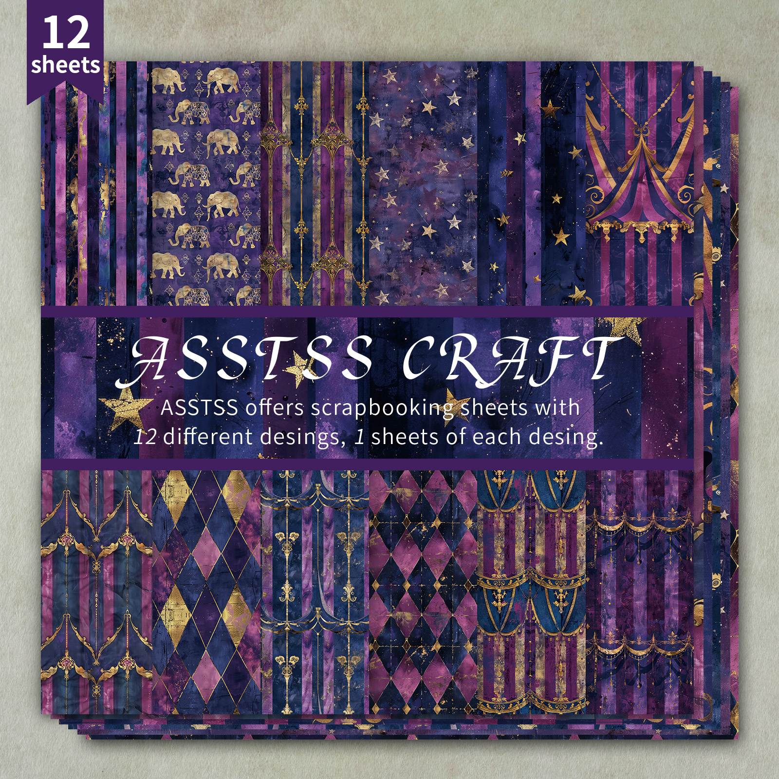 TEMU 12-sheet Asstss Scrapbooking Paper Pad, Glam Backing Paper Supplies, Heavyweight Cardstock Suitable For Journaling, Collage Art, Greeting Cards,
