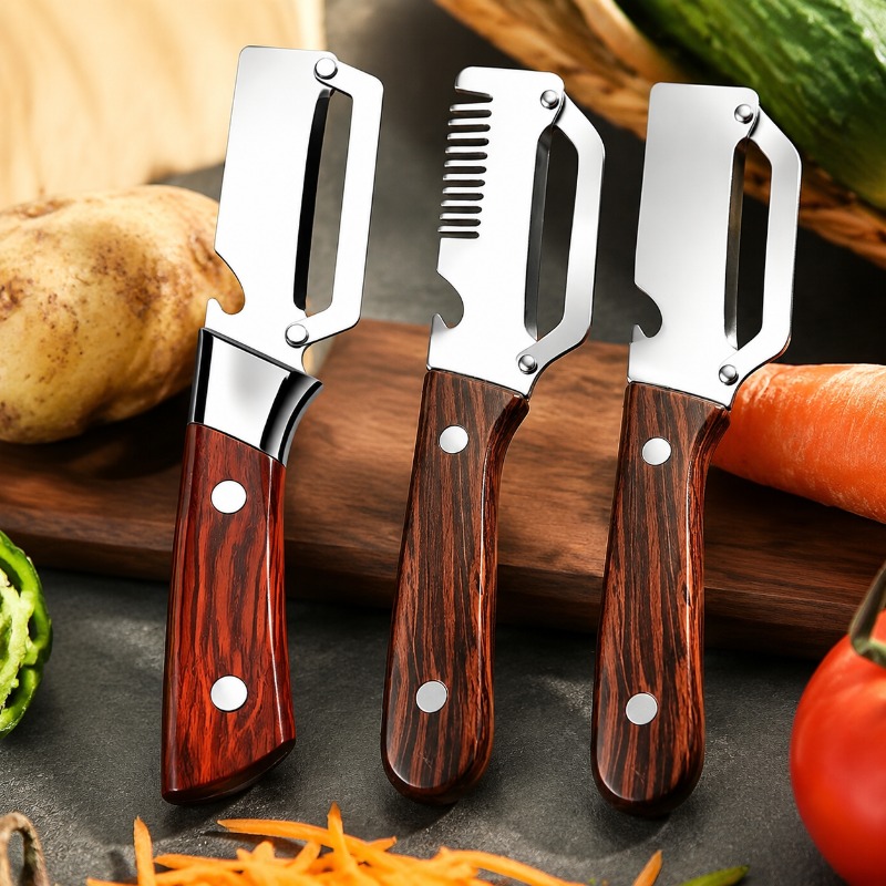 TEMU 3pcs Set Of Heavy-duty Stainless Steel Peelers Multi- And Vegetable Peeling Knife Fish Scale Remover Zester Slicer Bottle Opener Thickened