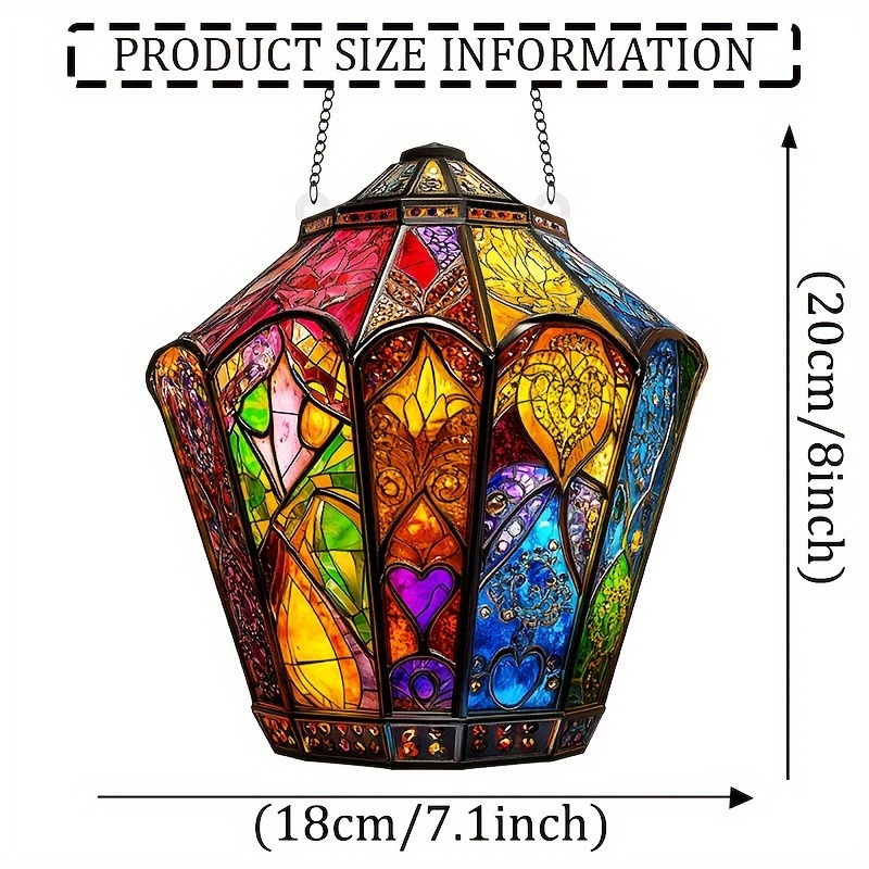 TEMU 2d Flat, 2d 1 Bohemian Style Acrylic Lantern Sun , 2d Flat Painted Design, Plastic Window Hanging Decoration For Home, Garden, Porch, Office