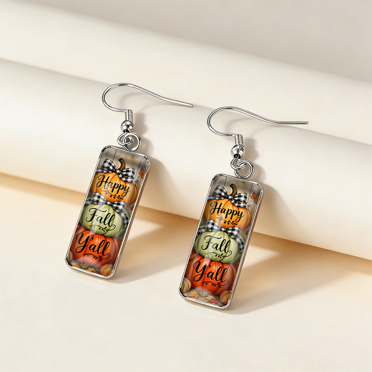 Creative Black And White Checkered Bow Tie Pumpkin Earrings