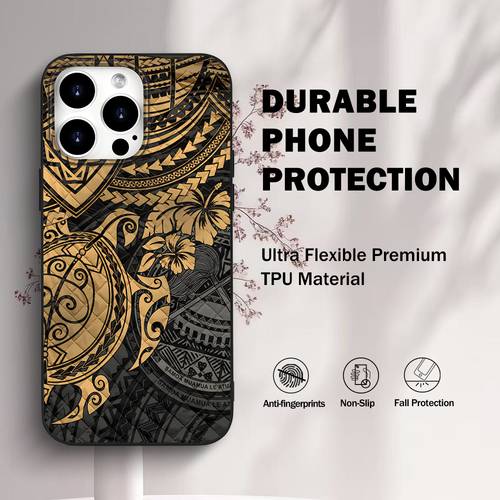 item picture phone case traditional geometric patterns spiral designs of a sea turtle symbolizing and protection along with the hawaiian hibiscus flower primarily in black and