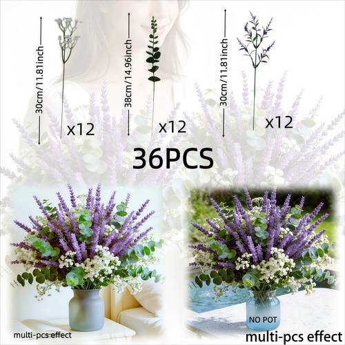 36-teiliges künstliches outdoor-simulationsblumen-set für frühling/sommer, lila lavendel weißer atem, uv-beständiges blumenarrangement, romantischer künstlicher blumenstrauß für den außenbereich im floralen thema – premium-pflanzendesign, lichtbeständiges künstliches grün