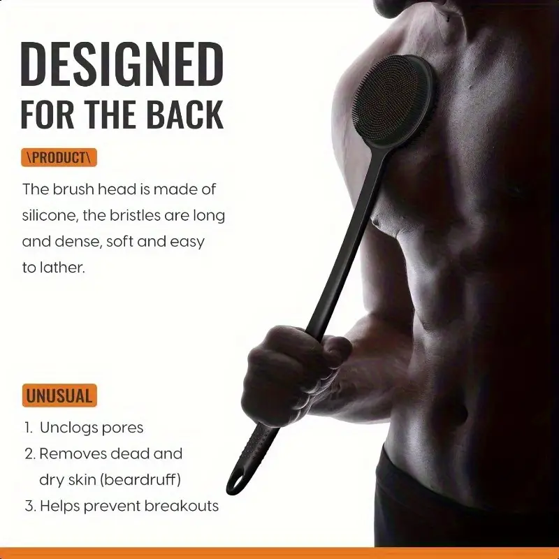 15 extra long back scrubber dual sided exfoliating brush scrubber non for back legs facial use travel friendly manual light beige care tool for blackheads dead light beige removal bathroom essential Product details 0