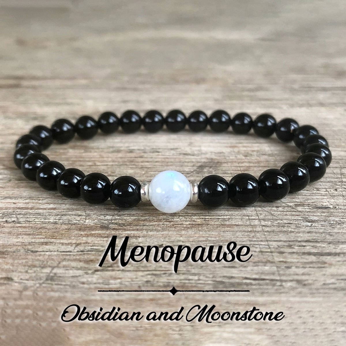E-shop Obsidian Mondstein Perlenarmbänder, Bohemian Elastikband Hautfreundlicher Schmuck, Unterstützt Emotionales Gleichgewicht, Ideal für den