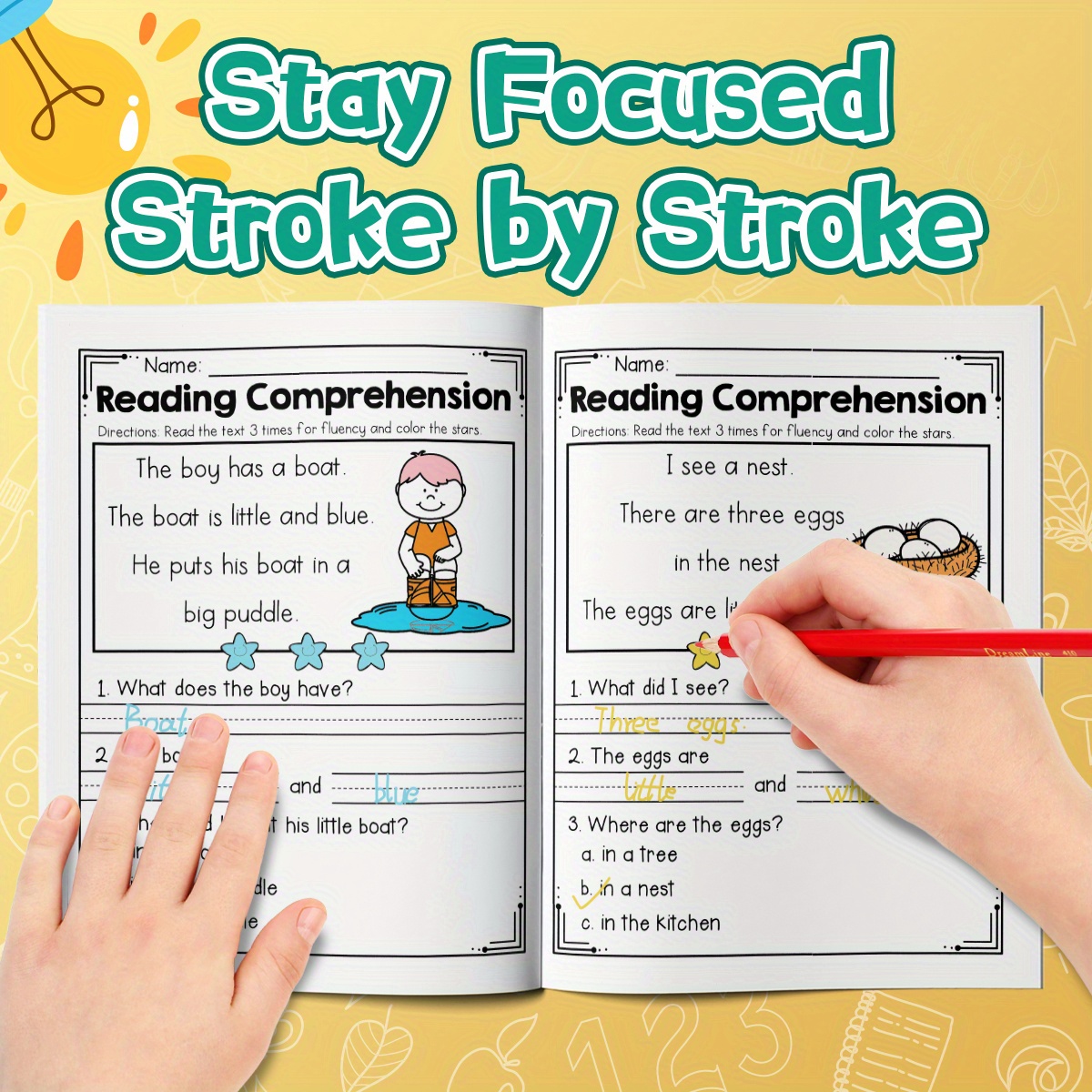 Spring Reading Comprehension Workbook for Beginning Readers: Short Stories with Picture Clues, Questions, and Writing Practice | 24 Pages of Fun Seasonal Literacy Activities
