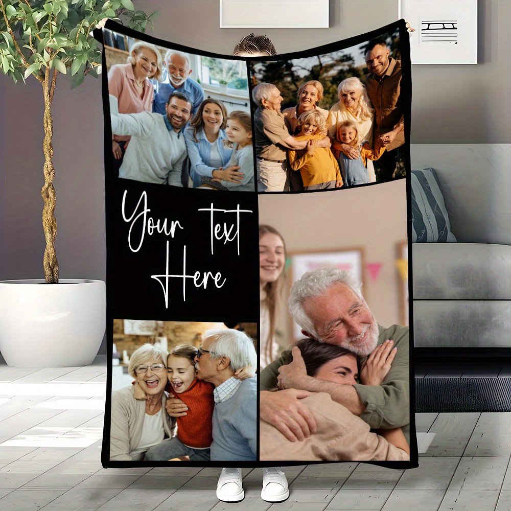 personalized family memories flannel throw blanket custom photo text soft cozy   couch bed office camping travel unique gift idea   photos birthday gift armchair details 1