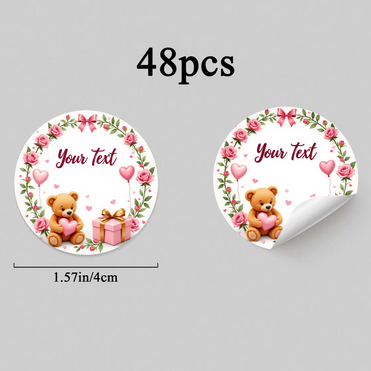 TEMU 24pcs/48pcs Personalized Custom Sticker Teddy Bear Gift Heart Pattern Pink Decorative Stickers For Wedding Valentine's Day Party Decoration Wall