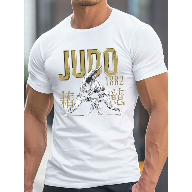 

Judo Print Men's Round Crew Neck Short Sleeve Tee, Casual Comfy Lightweight Top For Summer, Polyester 100%