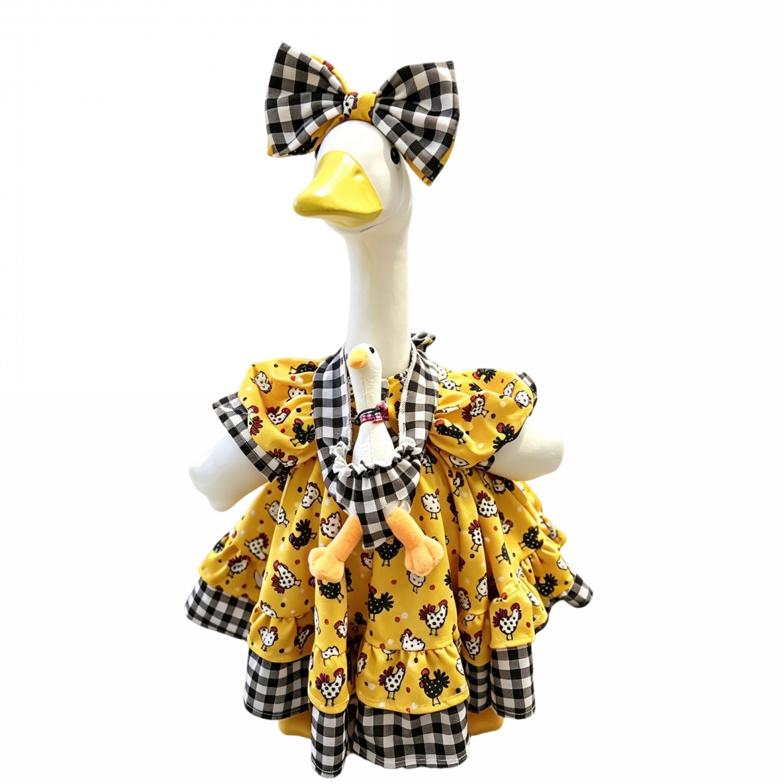 TEMU Tenue de ferme 23 pouces pour porche, motif canard, robe à carreaux de , bandeau, jouet de canard, déguisement, vêtements, décoration de cour et