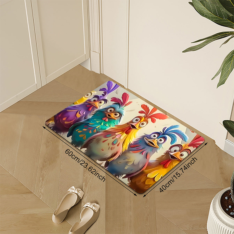 E-shop 1 Stück Whimsical Chick-Themed Doormat - Lebendige, rutschfeste Polyestermatte mit farbenfroher Cartoon-Hühnchen-Design, schnell trocknend und