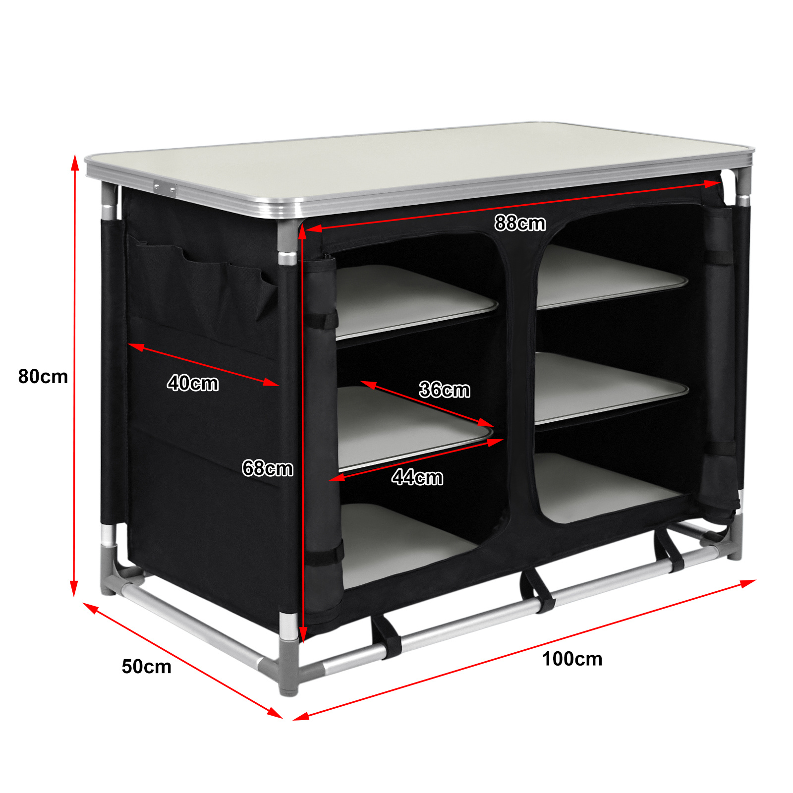 E-shop Campingküche Klappbarer Camping Schrank mit Aluminiumrahmen Tragetasche Mobiler Schrank Outdoor Küchenschrank Reiseküche Küchenbox Zelt Schrank