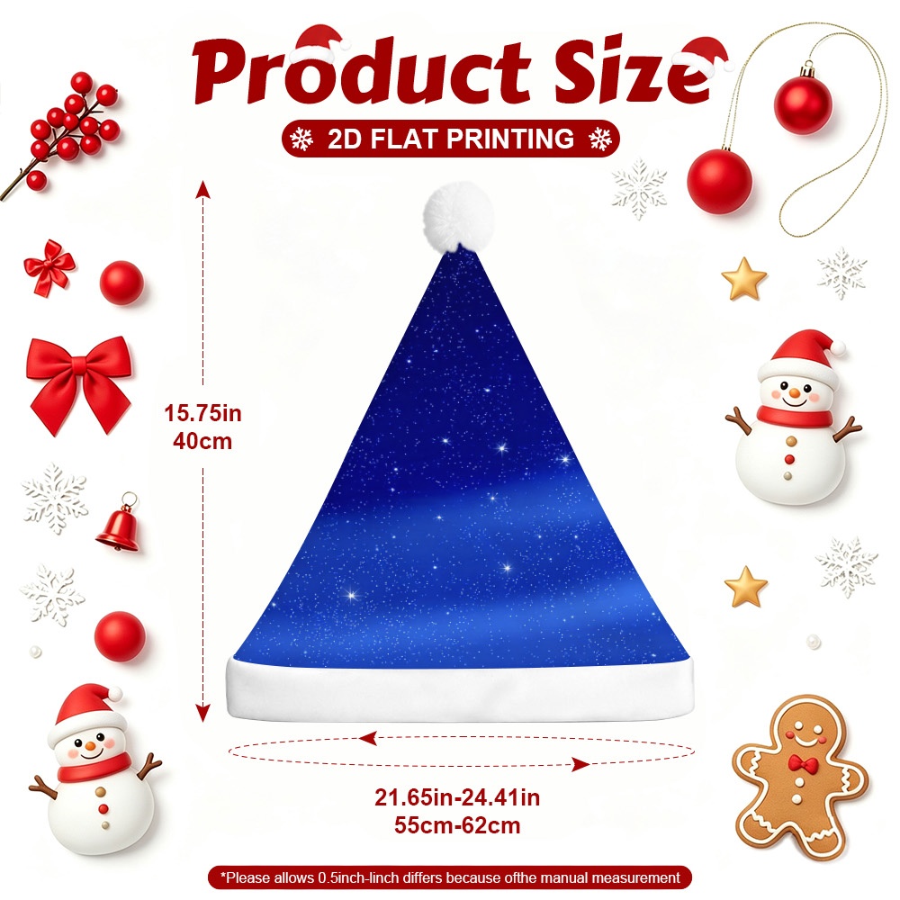 TEMU 1pc Chapeau de Père Noël 2D Plat Unisexe Léger pour Fête avec Imprimé Ciel Étoilé Bleu de Noël pour Costume de Nouvel An de Noël, de Famille,