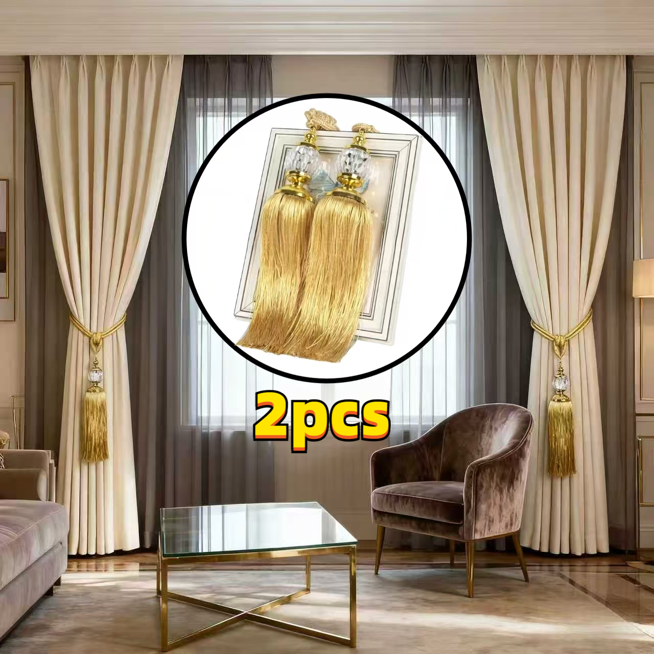 2pcs Of Luxurious Tassel Curtain Straps- Court Retro Style, Elegant Curtain Decoration, Suitable For Rooms, Auditoriums, Hotel Lobbies And , Hotel Decoration, Decoration, Decorative Curtain Straps
