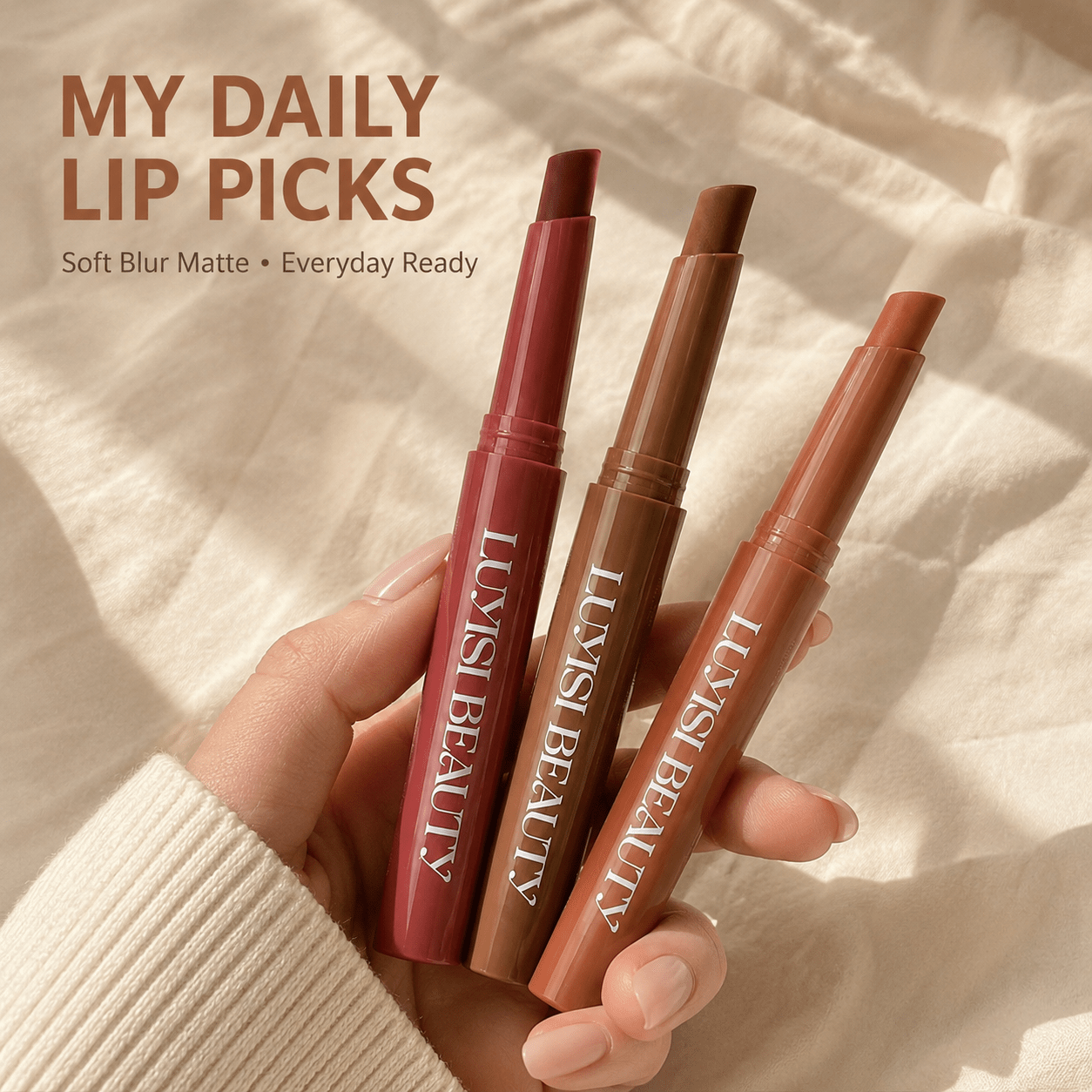 3pcs Lipstick Makeup Set in Deep Brown, Warm Red & Burnt Orange Shades