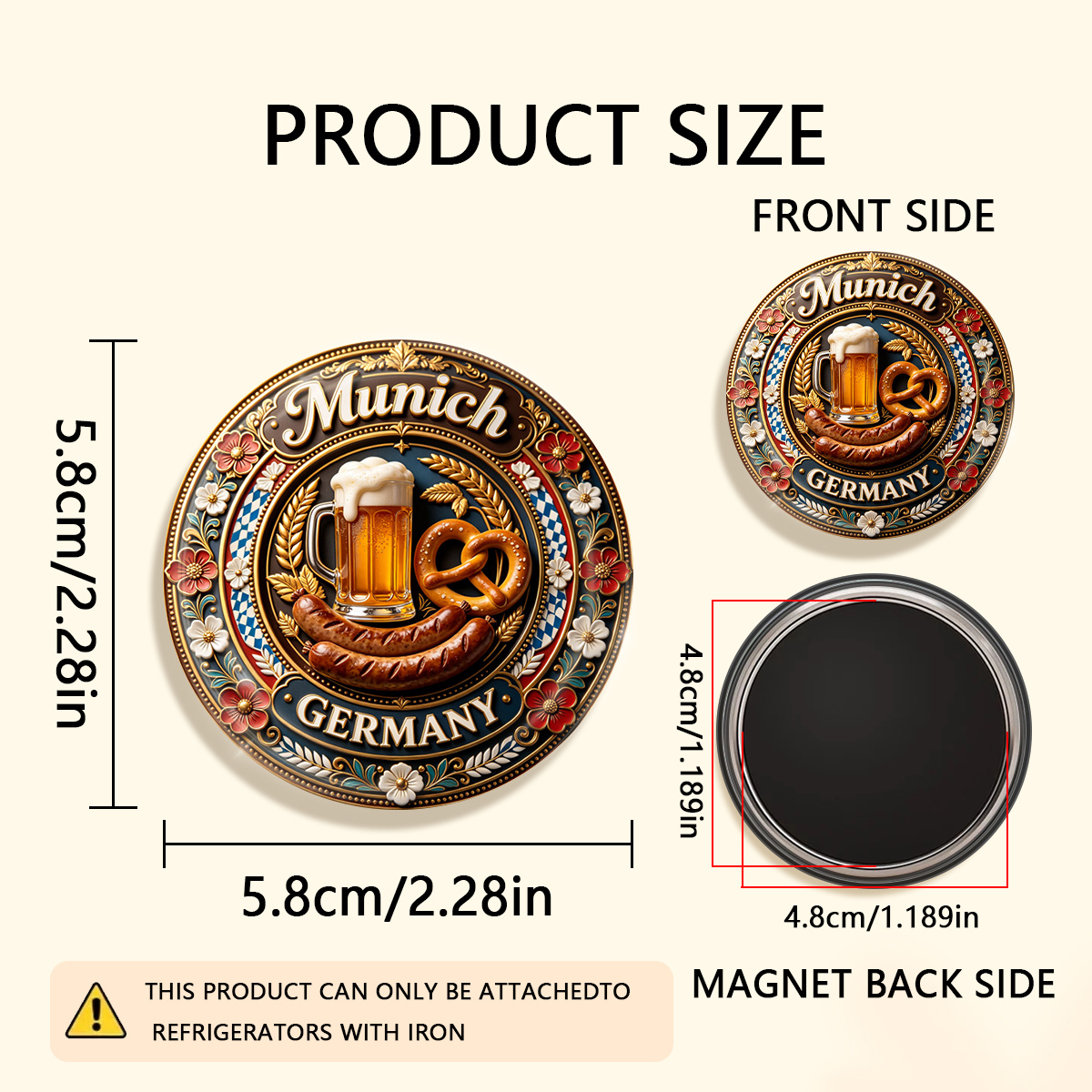 TEMU 1pc 2d Flat Munich Germany Durable Round Fridge Magnet, Suitable For Photos, Postcards, Etc. To , As A Kitchen Decoration., 2d Flat
