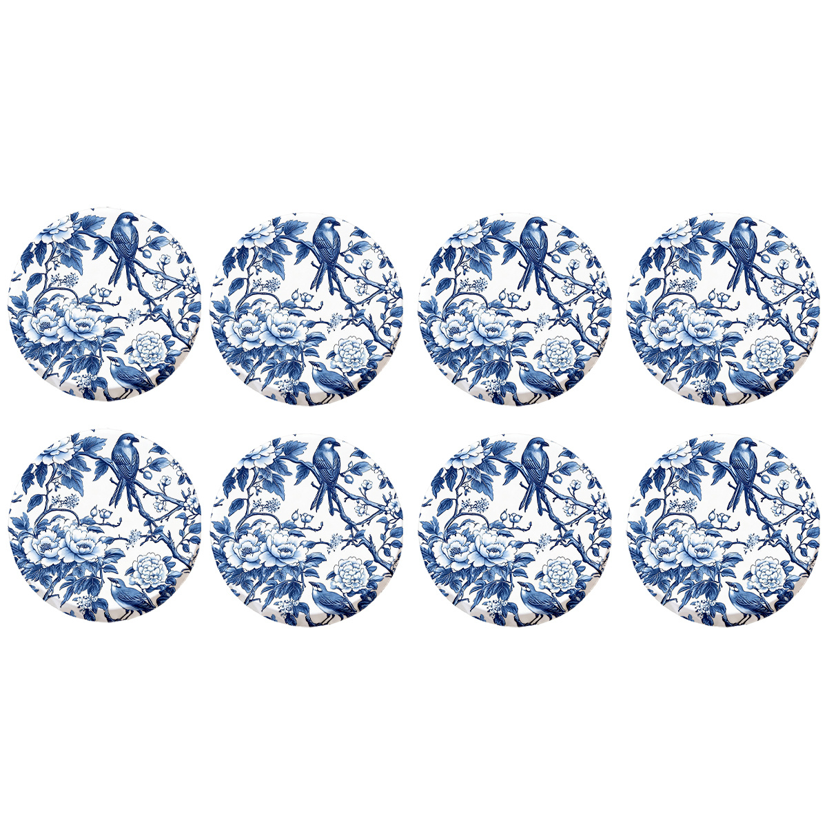 TEMU A Round Stool Cover In Blue And White Porcelain Style Featuring A Design Of Birds On Branches And Peonies, Embodying Elegant Chinese Aesthetics.