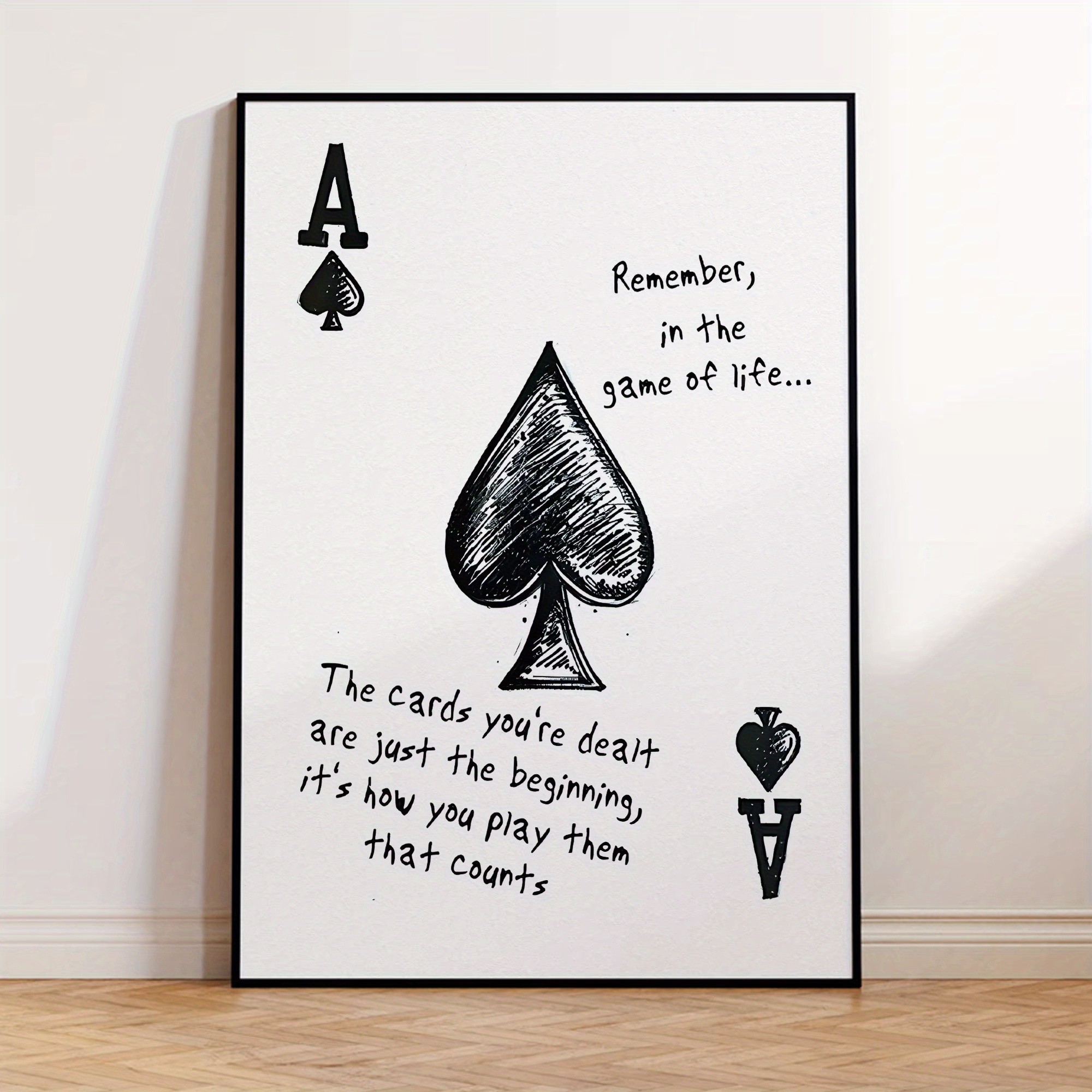 TEMU 2d Flat, 2d Flat, 1pc Unframed Canvas Poster Featuring Modern Vintage Poker Card Quotes, Ideal For Wall Art In Living Room Home Decoration,
