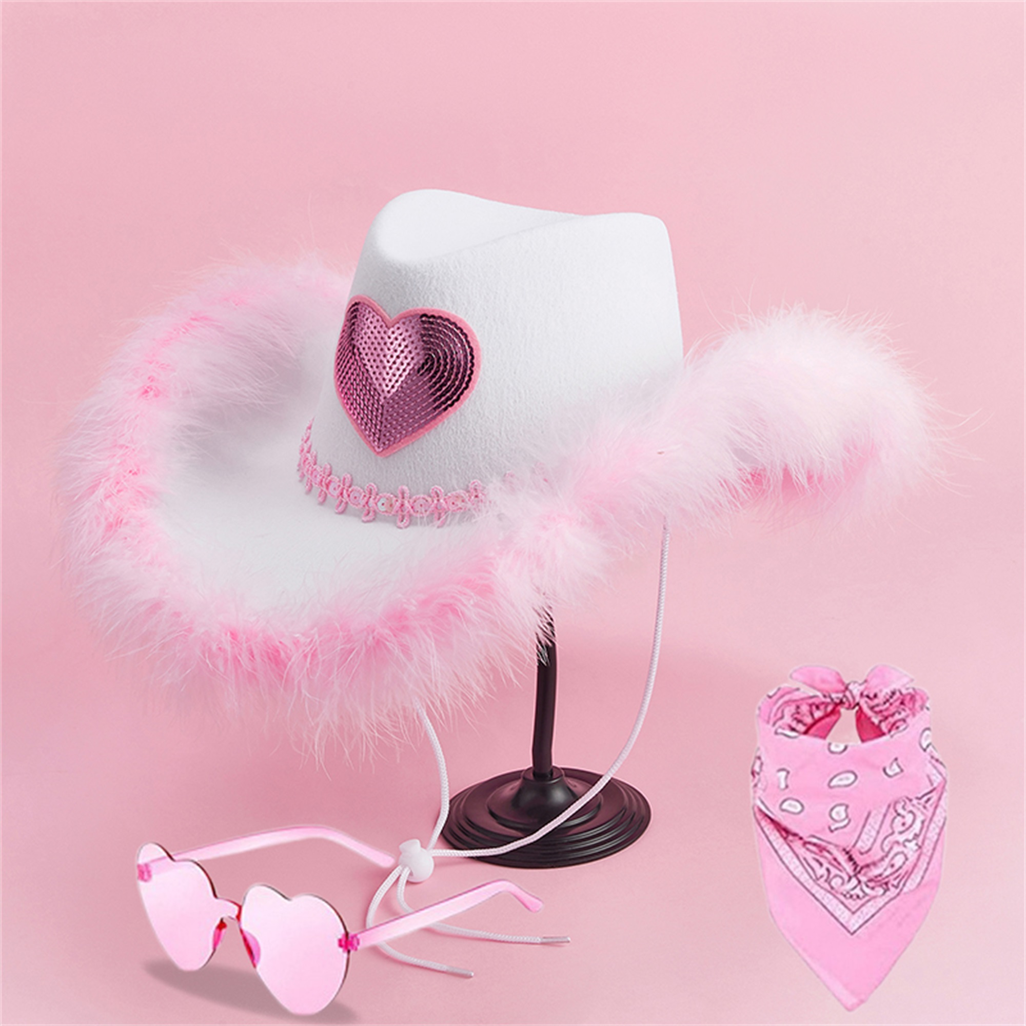 4421 2 Pack Cowgirl Hat And Glasses, Pink Funcredible Fluffy Cowboy Amazon.com: Noamus 2 Pack Cowgirl Hat and Glasses, Pink  main image 2