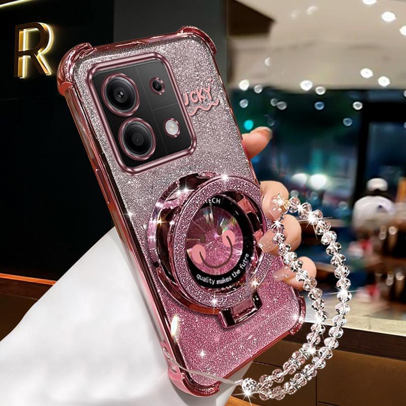 TEMU Étui téléphone : Airbag Bracelet Diamant Pailleté Support Téléphone pour Xiaomi Redmi Note 13 4G - Antichoc Support Coque Arrière