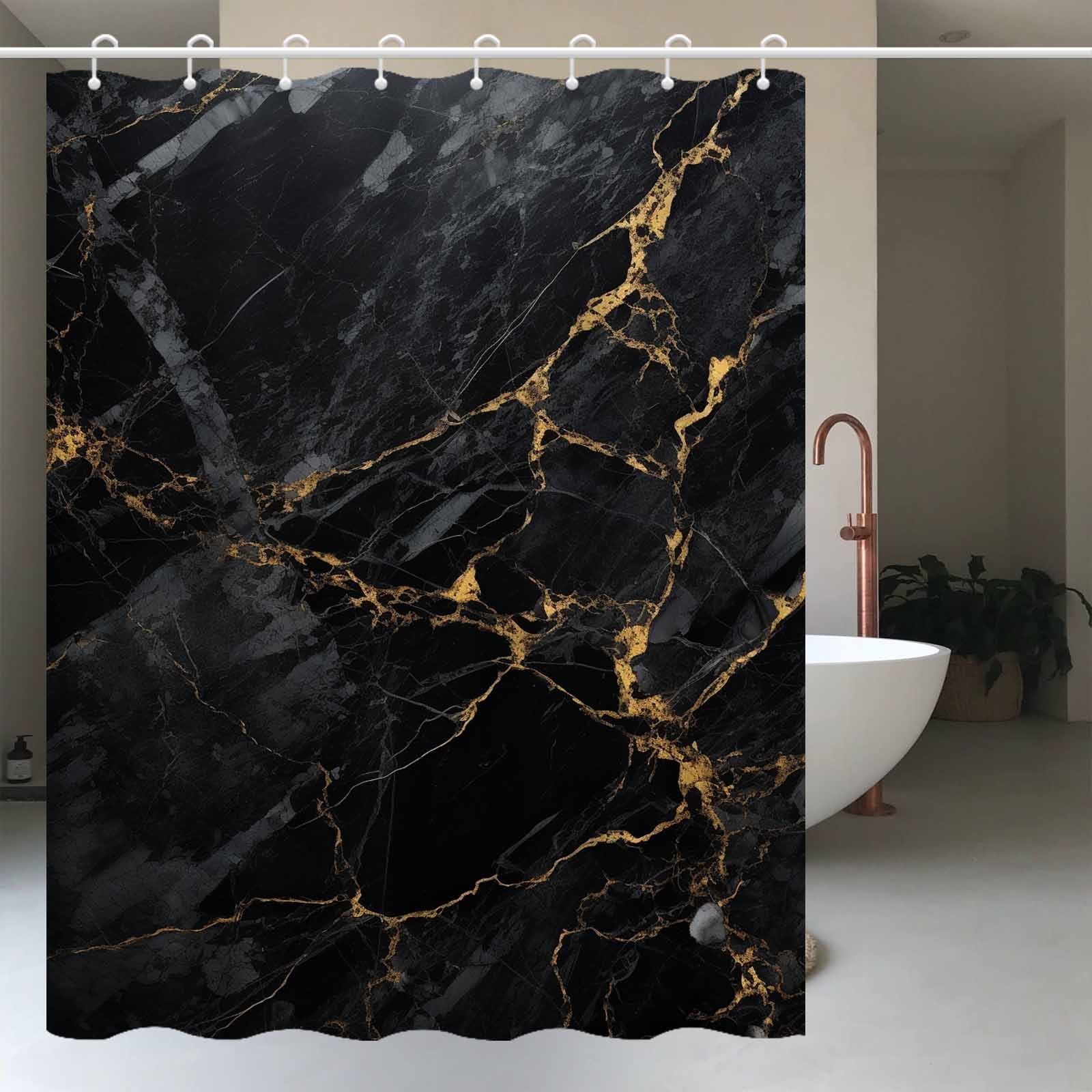 TEMU 1pc Fashionable Black Marble Textured Shower Curtain, High-end Elegant Bathroom Curtain, Multifunctional Shower Curtain, Bathroom Decoration