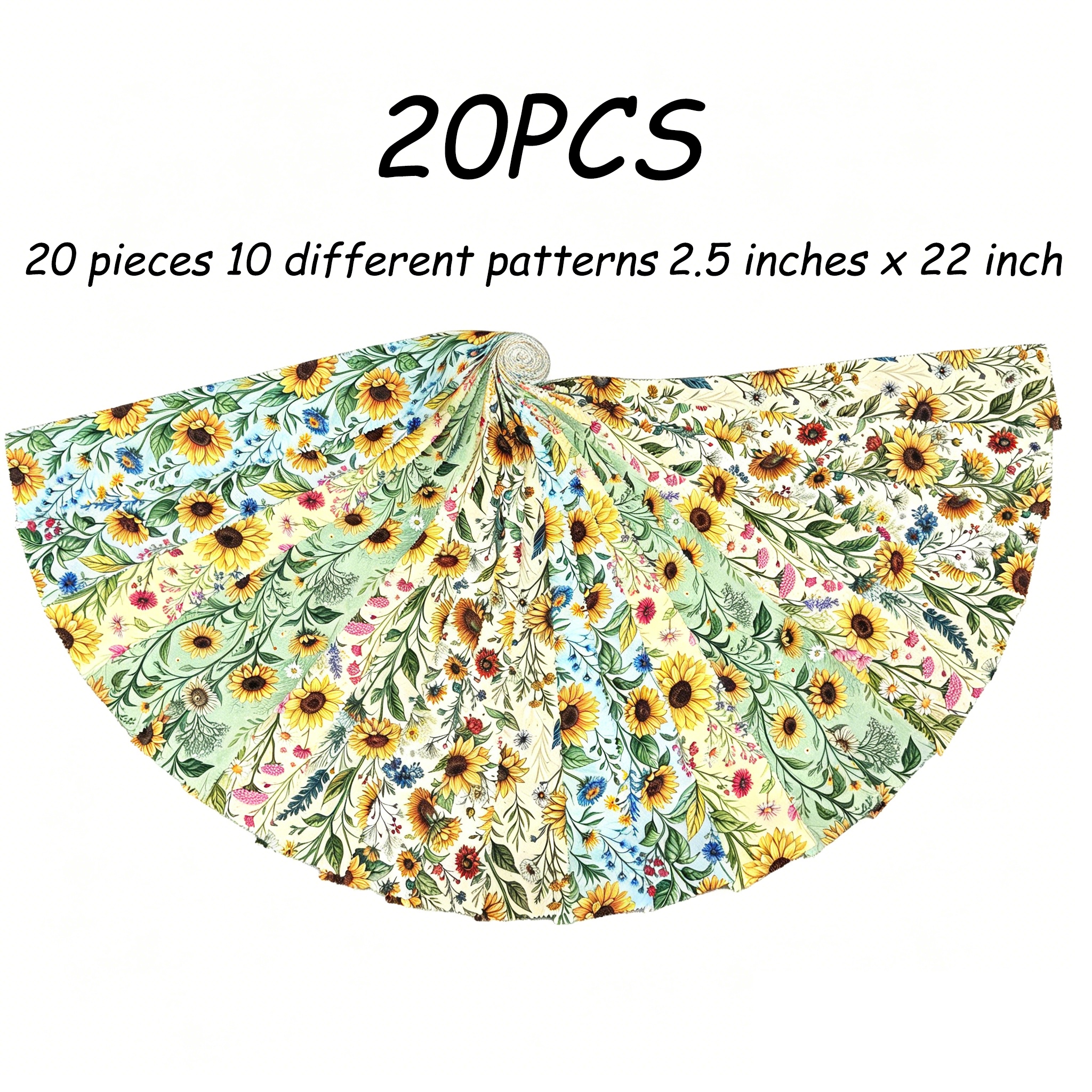 TEMU 20pcs Jelly Roll, Sunflower Fabric Roll, X 22inch, Vintage Watercolor Pre-cut Jelly Roll For Handmade Diy Sewing, Diy Wallet Making