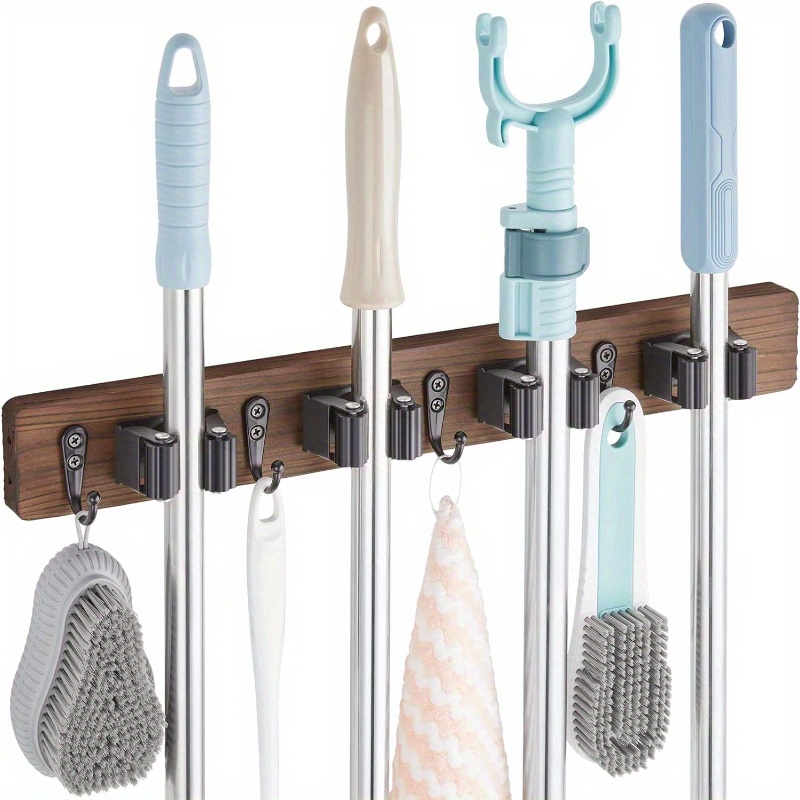 2 Pack Wood Broom Mop Hanger - Wall Mounted Garden Tool Rack Organizer 4 Slots & 4 Hooks - 2 Pack - Bed Bath & Beyond - 42947076