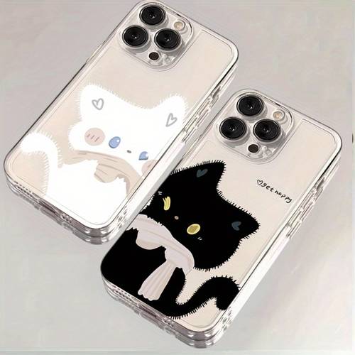 phone case clear phone case featuring a couple of cartoon black and compatible with for iphone models 16e 16 15 pro 14 plus 11 12 13 pro xs xr 7 8 and se2