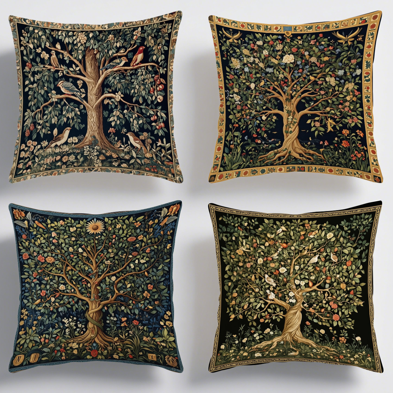 TEMU 4pcs William Pillowcases Suitable For Bed, Sofa & Chair - Tree Of Life Floral Print Vintage Design, Soft Zippered Cushion Covers, Machine
