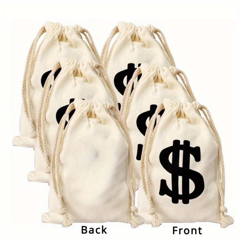 

1pc Drawstring Money Pouch With Dollar Sign, Reusable Canvas Bag For Graduation, Party Favors, Gift Packaging, Office & Holiday Decor