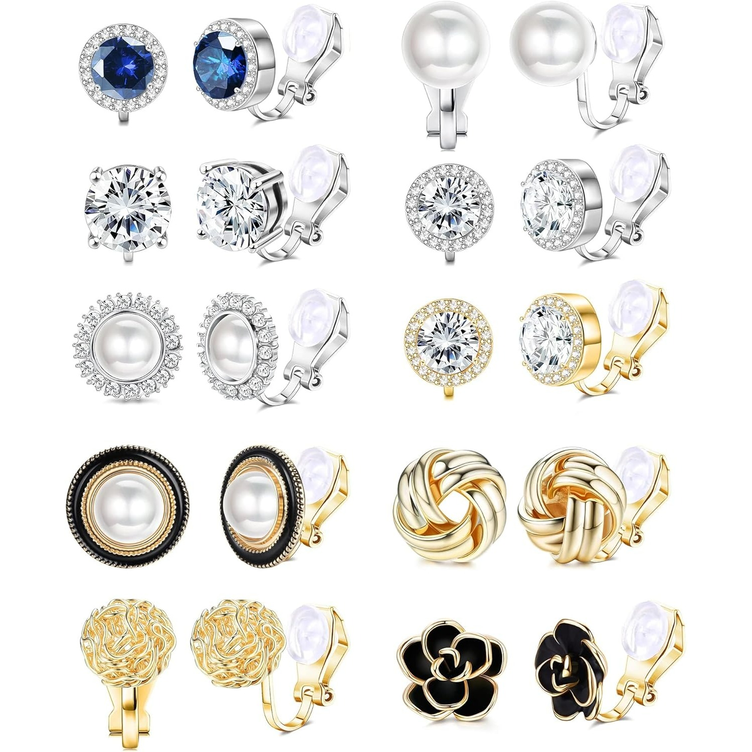 TEMU 10 de Aretes de Clip para Mujer, Aretes de Clip para Sin Perforar, Conjunto de Aretes de Clip con Flores de CZ y Nudo Simulado