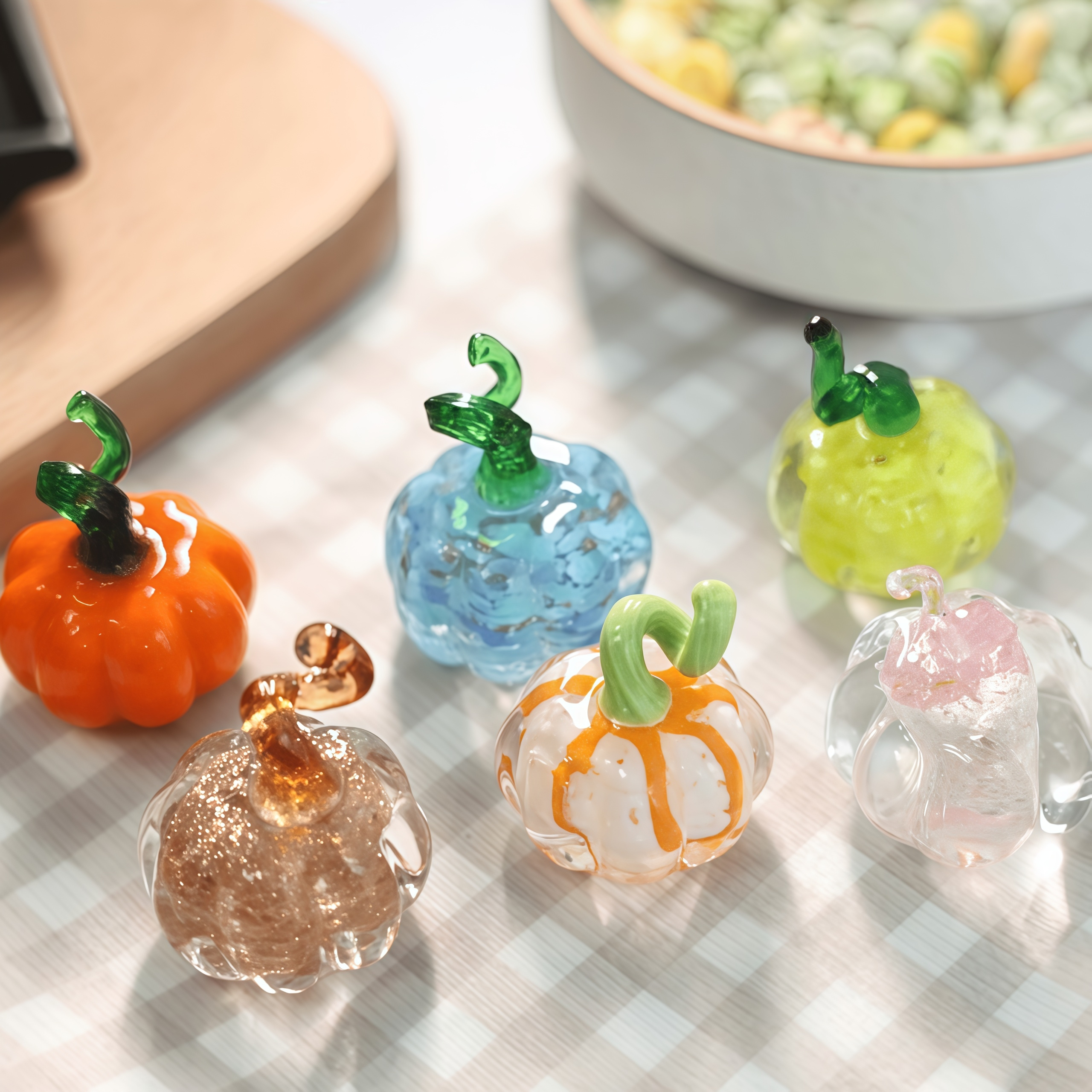 6pcs Set Of Random Elegant Handcrafted Crystal Glass Pumpkin Sculptures, Perfect For Outdoor Courtyard Bonsai Decorations, Courtyard Bedroom Kitchen Table , Home Gifts, Office Animal Decorations