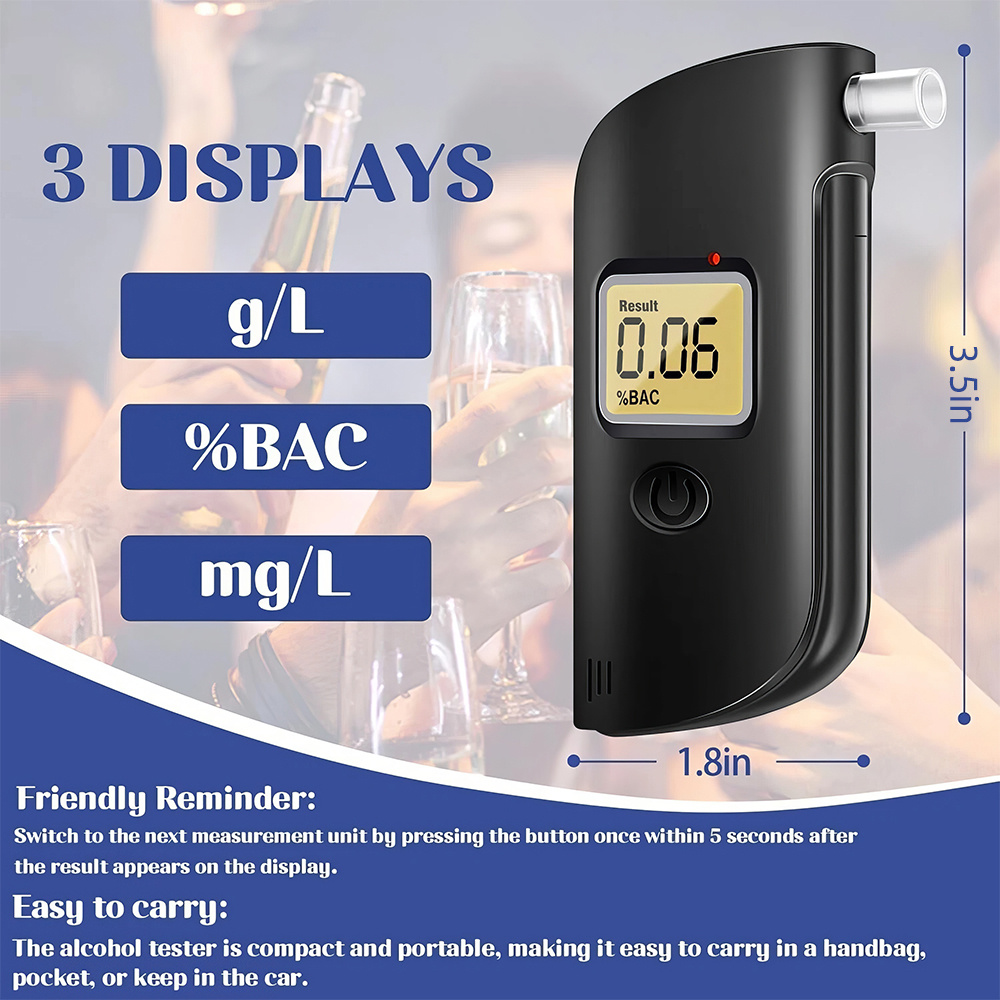 Digital Alcohol Breathalyzer with 20 Mouthpieces - LCD Display | Professional Alcohol Tester | Three-Color Indicator Light | Portable Breath Alcohol Tester, Suitable for Parties And Gatherings