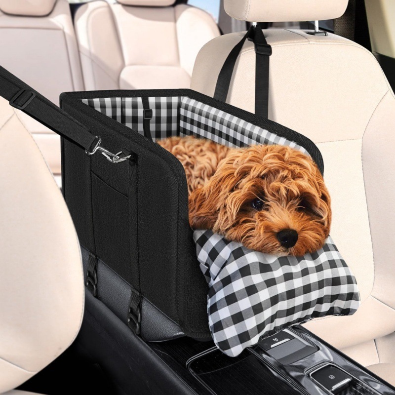 TEMU 1pc Console Dog Car Seat - Portable Dog Armrest Booster Seat For Small Dogs, Anti-collapse Pet Car Seat With Soft Cushion And Safety Belt,