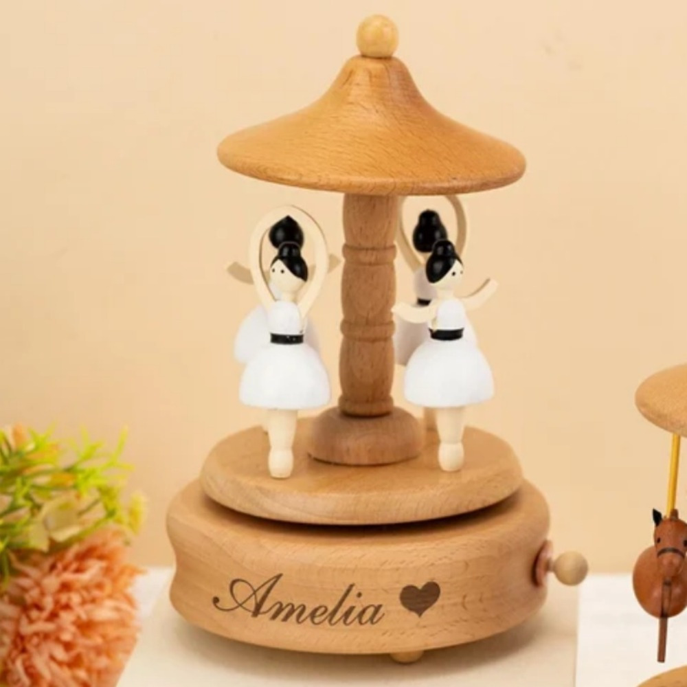 TEMU Personalized Custom Name Music Box, Christmas Music Box Gift, Engraved Music Box, Carousel Music Box, Wooden Music Box, Ballerina Music Box,