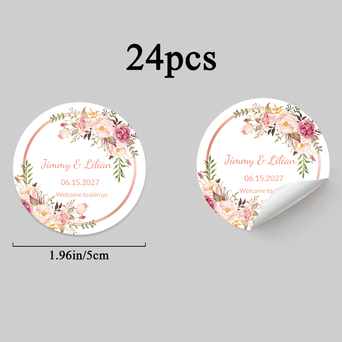 TEMU 24pcs/48pcs Personalized Custom Stickers Round Wedding Invitation Labels Pink For Wedding Party Favors Gift Tags Decorations