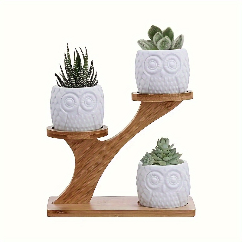 Image of 1pc Multifunctional Bamboo Plant Stand, Suitable For Succulent Plants And Potted Plants, Perfect For Home, Office Or Balcony Decoration, Perfect Gift For Garden Lovers, Flower Stand