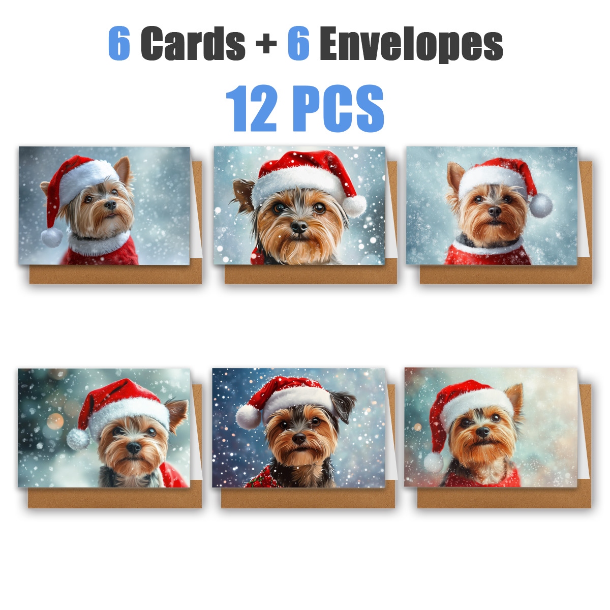 TEMU 1set/ 12pcs/ 24pcs Christmas Greeting Cards With Puppies Wearing Santa Hats | Includes Envelopes, Greeting Cards | Perfect For Birthdays,