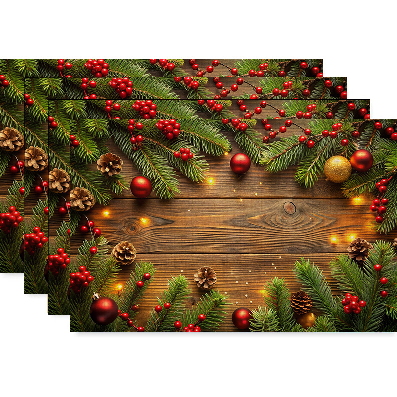 

4pcs Christmas Placemats Set, Rectangular Linen Table , Pinecones, And , , Suitable For Decorations