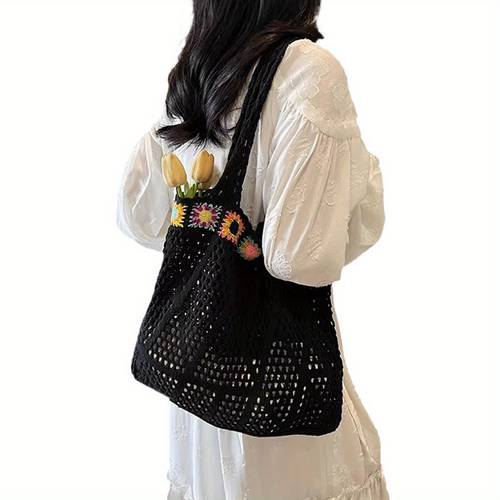 women beach tote bag hollowed crochet shoulder bag large capacity handbag summer pool bag